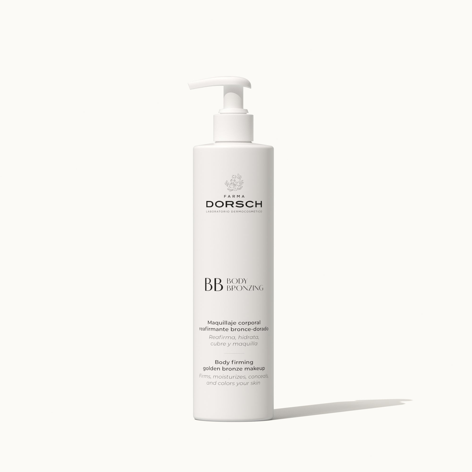 Envase maquillaje corporal reafirmante BODY BRONZING  con centella asiática, pigmentos naturales FARMA DORSCH para brazos, espalda, escote y piernas