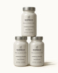 tres frascos de ORAL SUN PROTECTION de FARMA DORSCH, colocados en piramide, fotoprotector oral de nutricosmética.