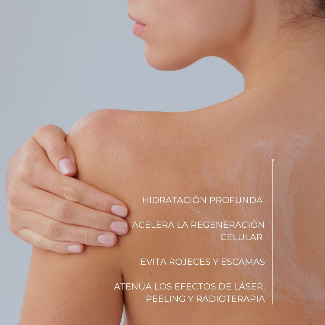 Beneficios de Sensitive Lotion de Farma Dorsch: hidratación profunda, acelera la regeneración celular, evita rojeces y escamas, y atenúa los efectos de láser, peeling y radioterapia.