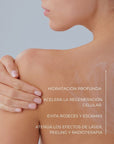 Beneficios de Sensitive Lotion de Farma Dorsch: hidratación profunda, acelera la regeneración celular, evita rojeces y escamas, y atenúa los efectos de láser, peeling y radioterapia.