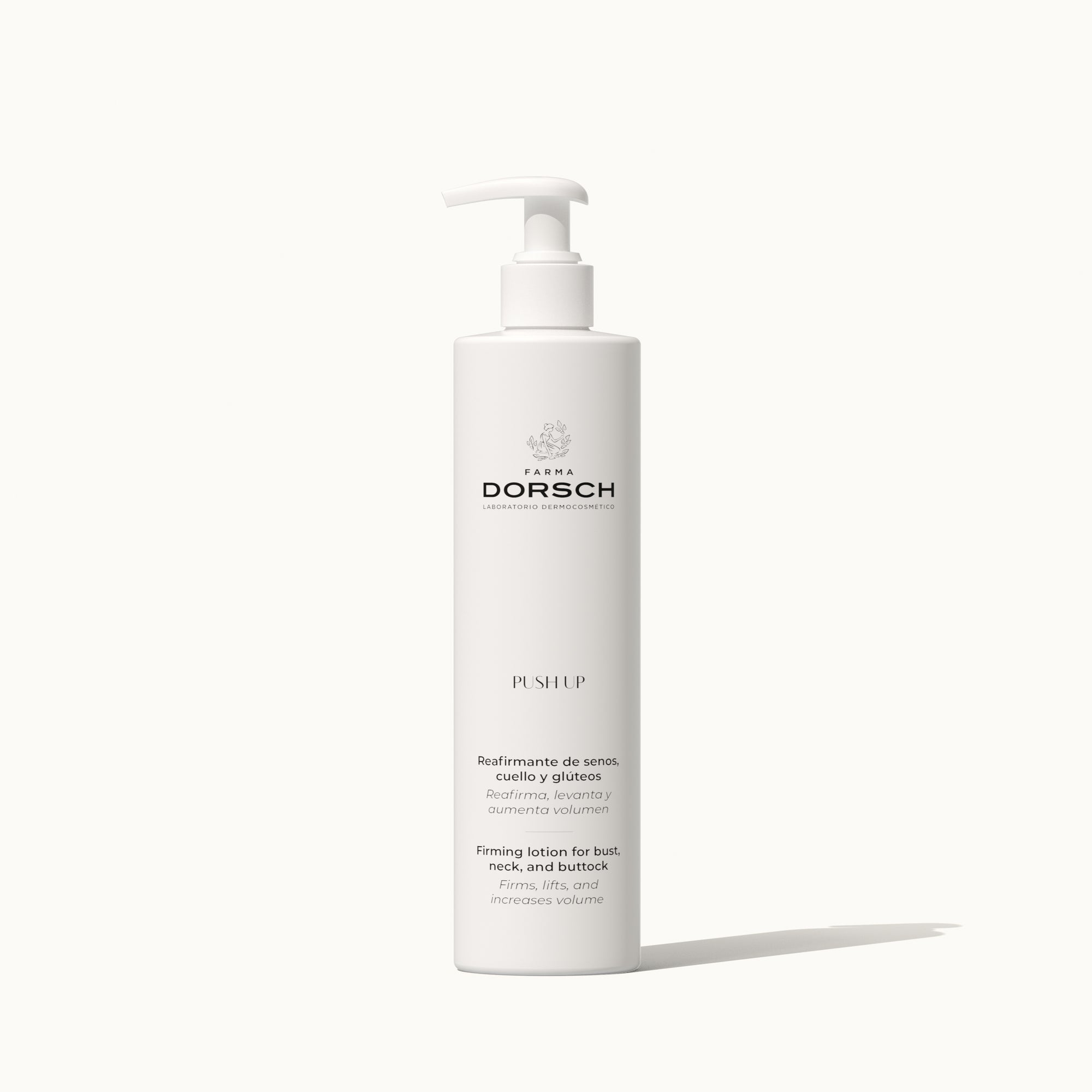 Envase crema corporal reafirmante PUSH UP con centella asiática, cola de caballo y polifenoles de mora FARMA DORSCH para senos, brazos y glúteos