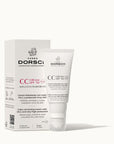 Envase y caja de crema con protección solar factor 50 con color y acabado natural con regaliz, pigmentos naturales y acido hialuronico de FARMA DORSCH para cara, cuello y escote.