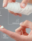 Ingredientes destacados del tratamiento Retinol + Vitamin C de Farma Dorsch: retinol, vitamina C, ceramidas y coenzima Q10, mostrados junto a una dosis del producto.