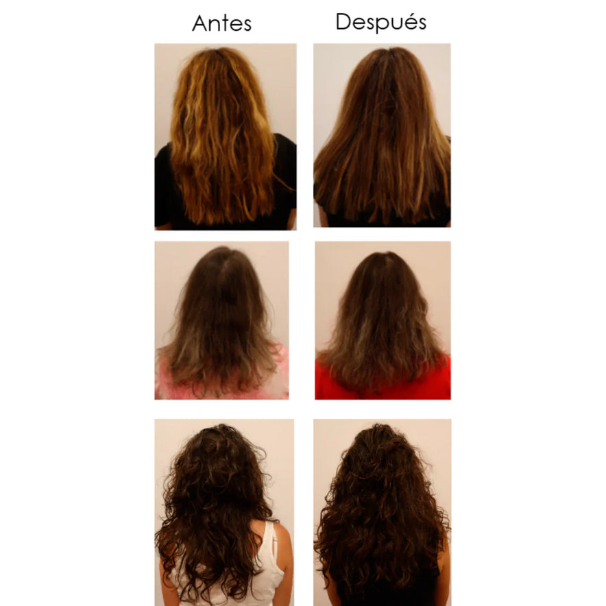 3 mujeres de espaldas mostrando el antes y después de usar Antifrizz de FARMA DORSCH