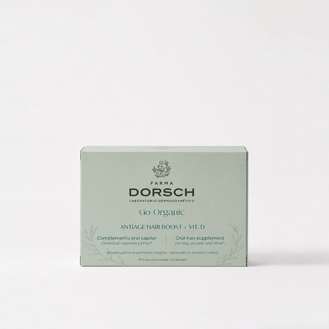 ANTIAGE HAIR BOOST + VIT D de FARMA DORSCH, complemento anticaída para fortalecer el cabello desde el interior.