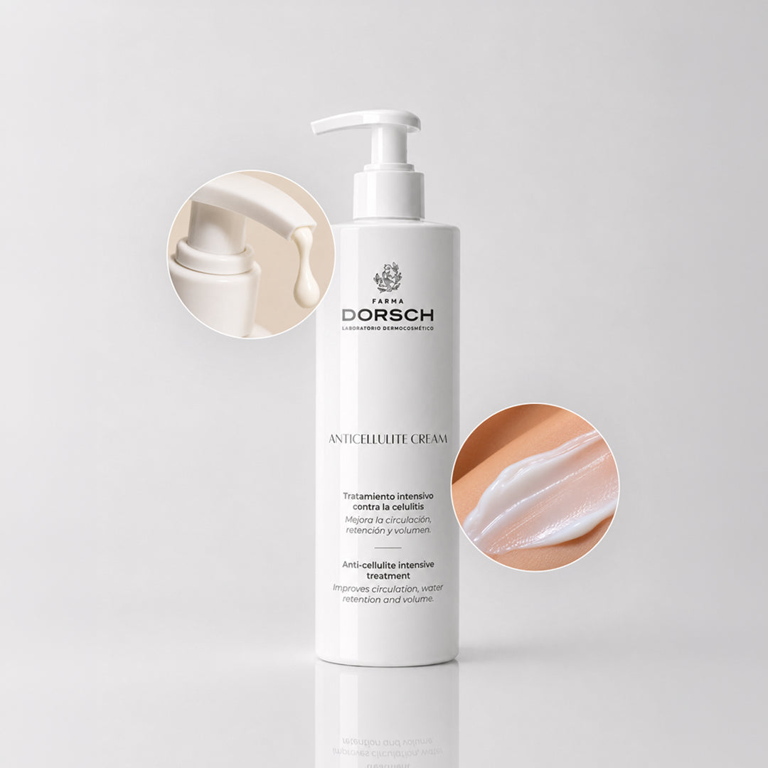 ANTICELLULITE CREAM de FARMA DORSCH dentro de una rutina corporal anticelulítica para reafirmar y alisar la piel.