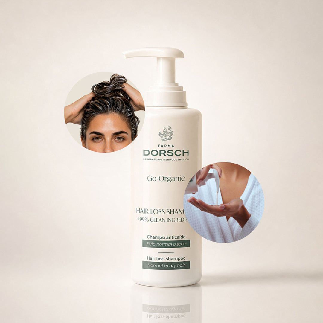 HAIR LOSS SHAMPOO de FARMA DORSCH dentro de una rutina capilar para fortalecer el cabello desde la raíz.