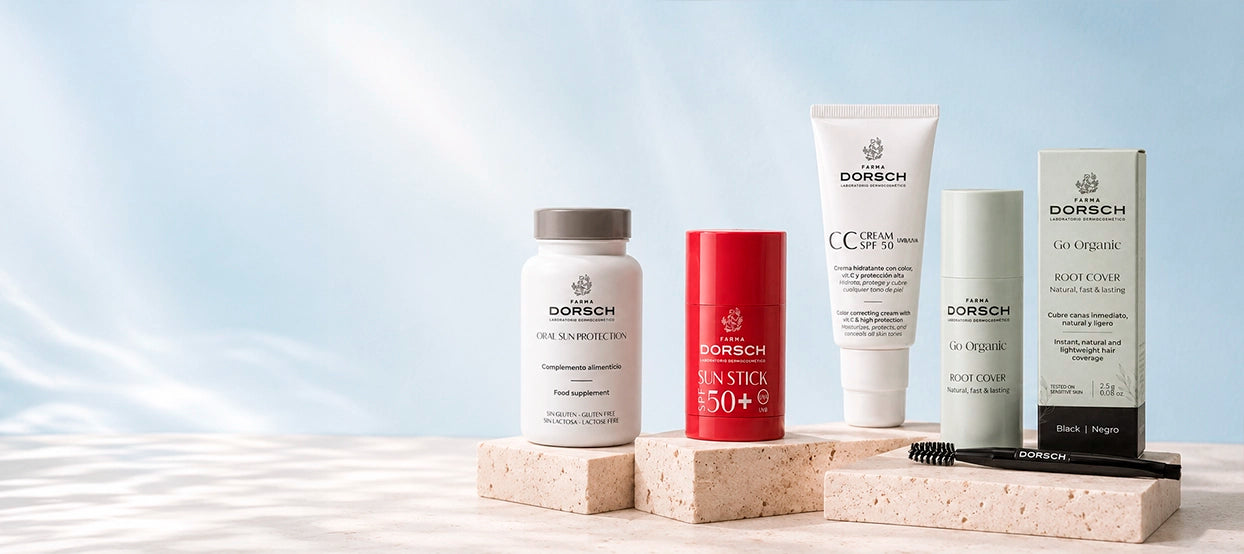 Tratamientos FARMA DORSCH pensados para cuidar de tu piel y pelo en verano. Imprescindibles ahí donde estes. Dermatológicamente testados en piel sensible. 