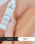 antes y después BB Body Bronzing FARMA DORSCH piernas con tono más uniforme y efecto bronceado natural