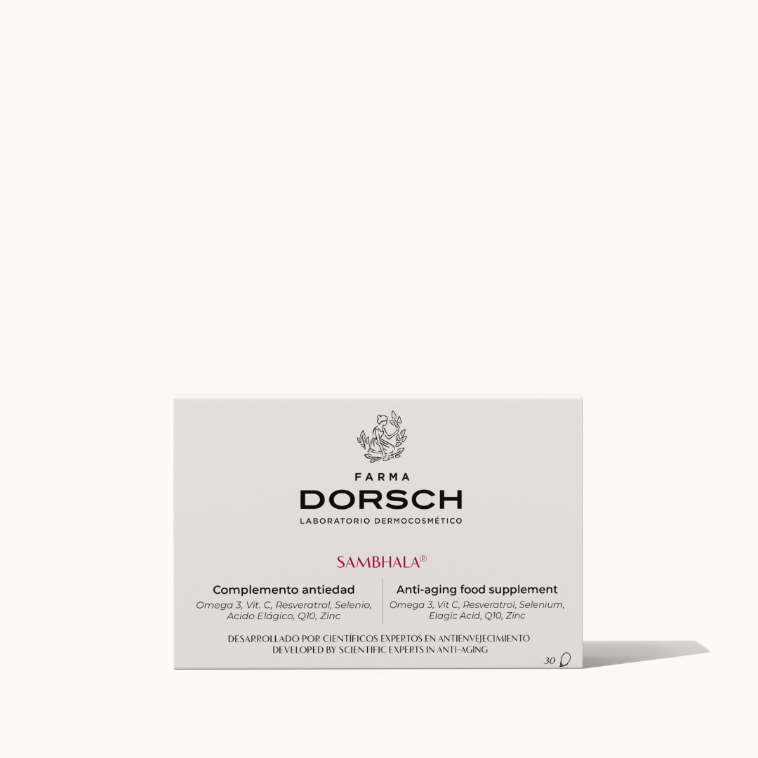 Pastillas suplemento alimenticio antiedad para mejorar el sistema inmune, cabello, uñas y piel con acido elagico, resveratrol, EPA, DHA, omegas y vitaminas FARMA DORSCH para todo tipo de pieles