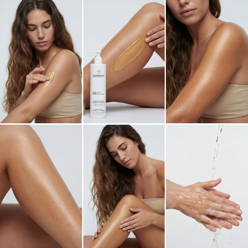 Modo de empleo del maquillaje corporal de FARMA DORSCH. Body Bronzing. Un moreno instantaneo
