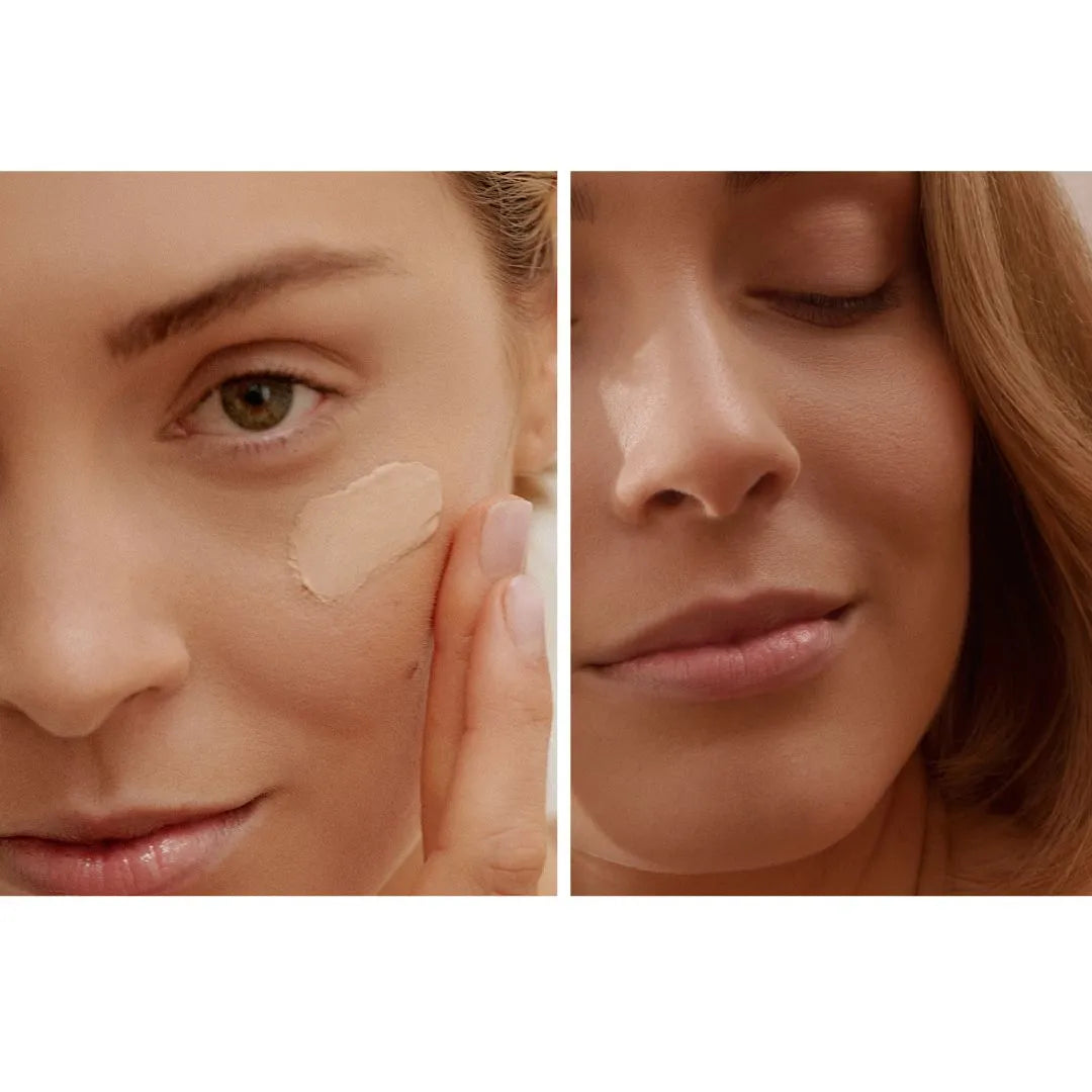 aplicación y resultado CC Cream FARMA DORSCH piel más uniforme luminosa con hidratación y protección SPF 50