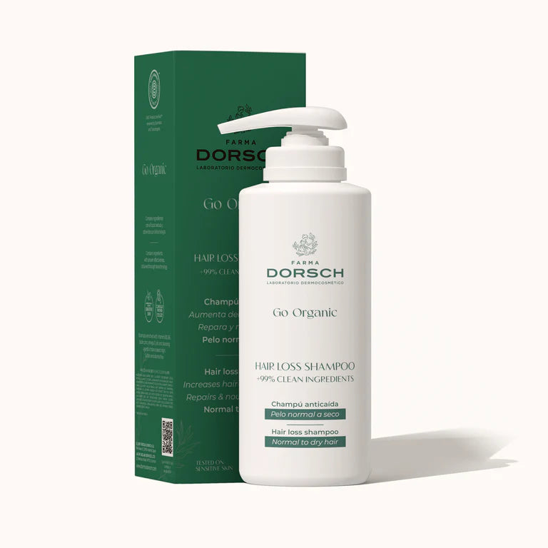producto Hair Loss Shampoo de FARMA DORSCH con su caja sobre un fondo blanco 