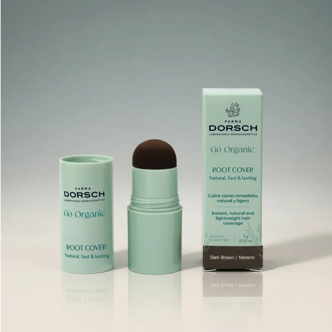 Cubre canas moreno de FARMA DORSCH con su envase y caja en presentación Go Organic