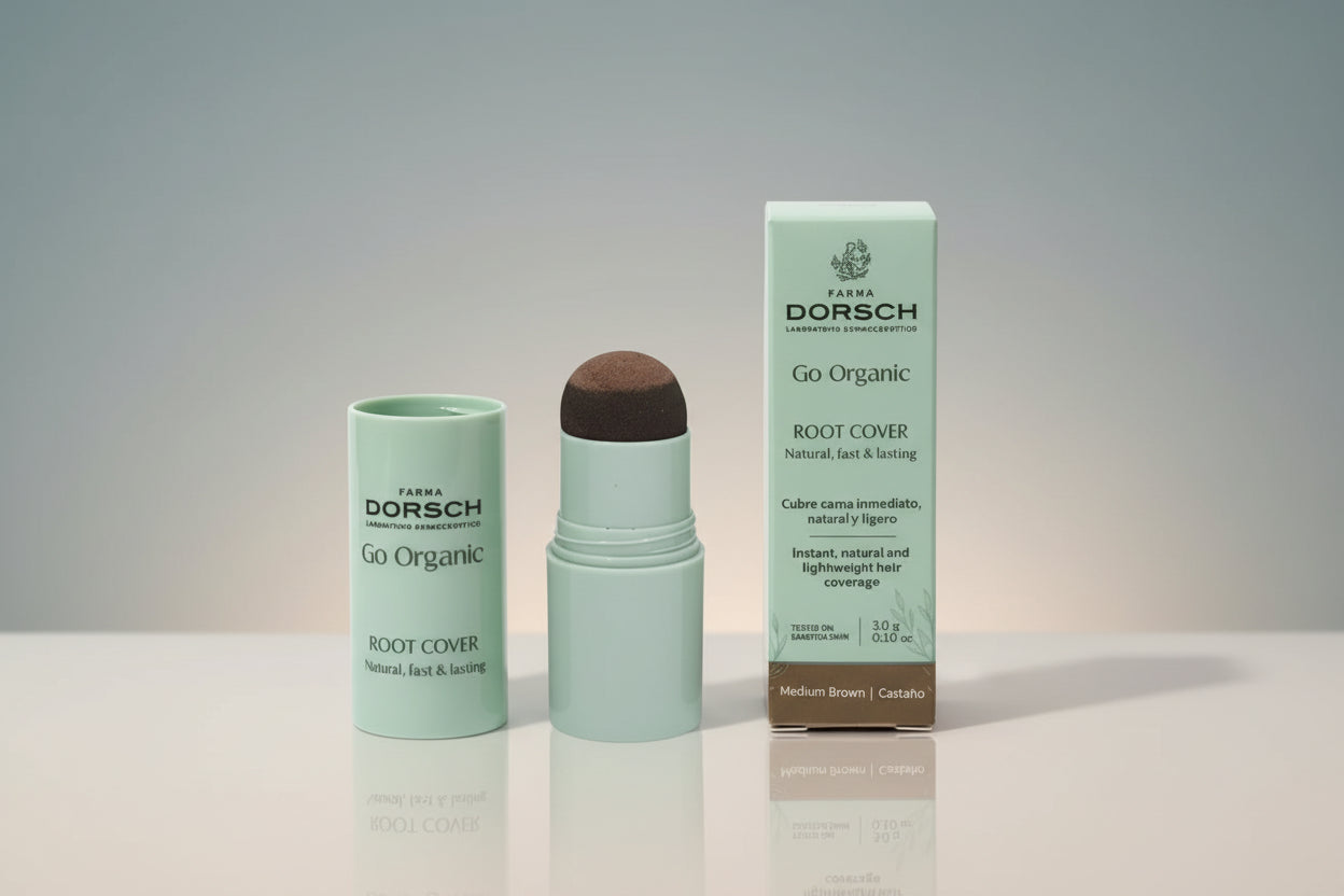 Cubre canas castaño de FARMA DORSCH con su envase y caja en presentación Go Organic