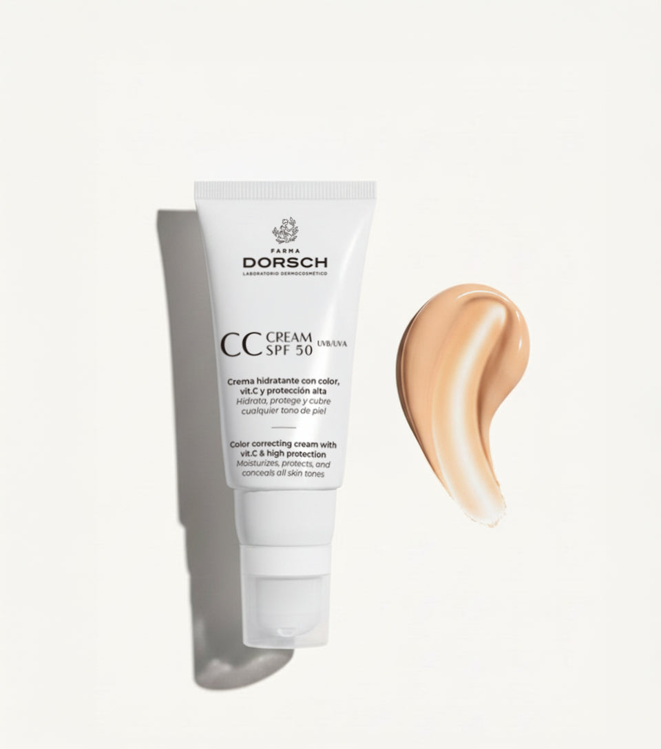 CC CREAM SPF 50 de FARMA DORSCH: hidratante con color, vitamina C y alta protección.