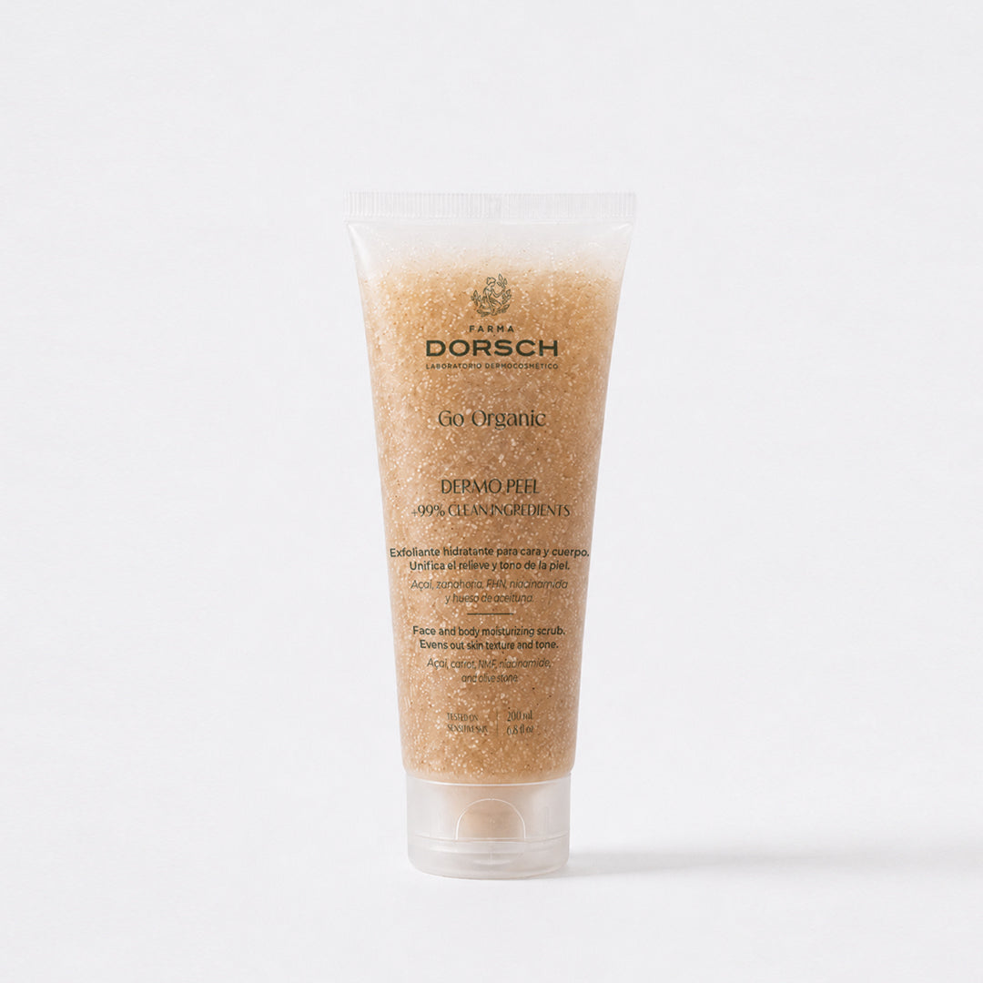 DERMO PEEL de FARMA DORSCH, peeling corporal para renovar la piel, suavizarla y mejorar su luminosidad.