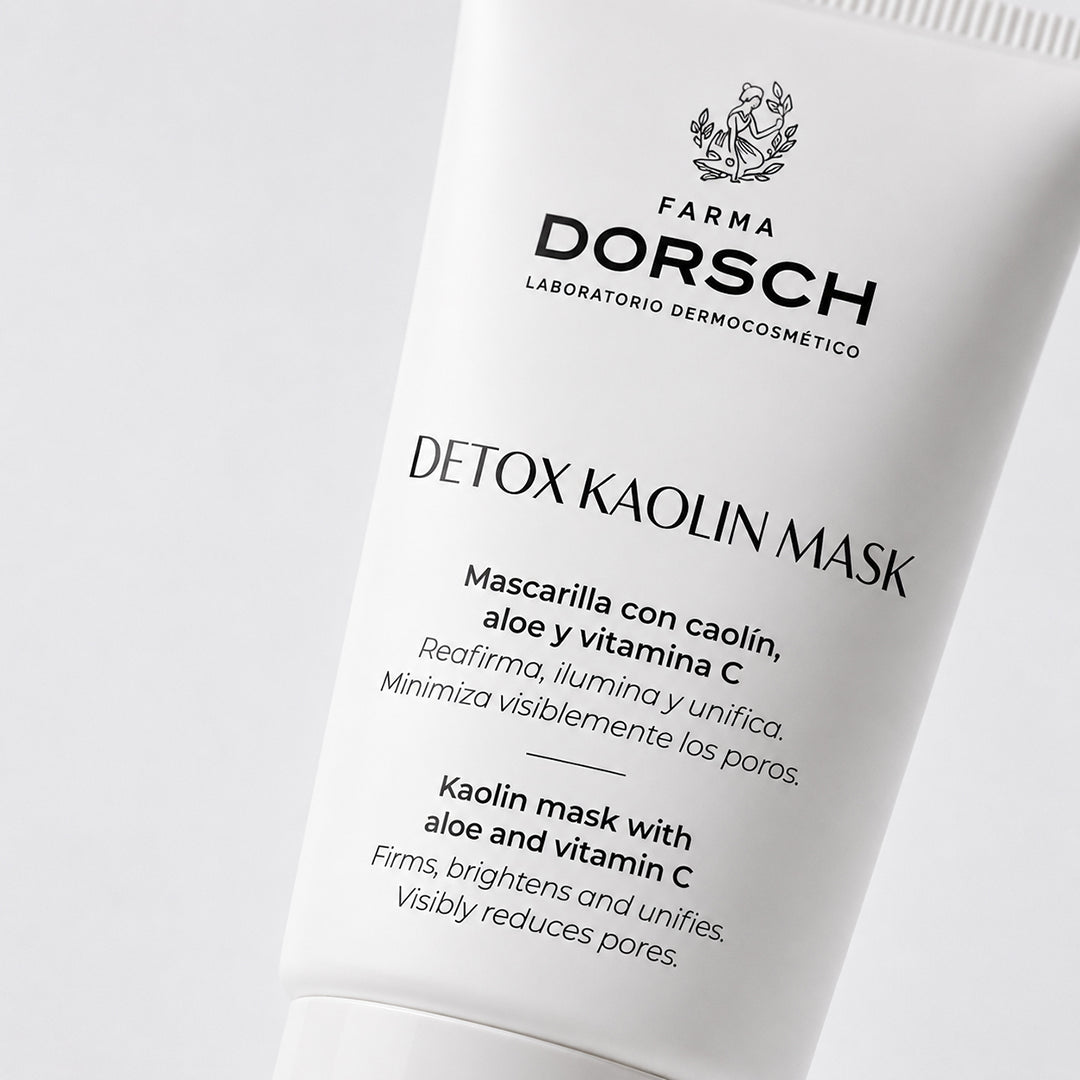 DETOX KAOLIN MASK de FARMA DORSCH, mascarilla purificante de caolín para limpiar poros, suavizar e iluminar la piel.