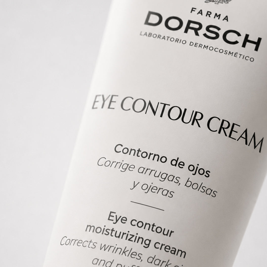 Envase de EYE CONTOUR CREAM de FARMA DORSCH, tratamiento específico para arrugas, bolsas y ojeras del contorno de ojos.