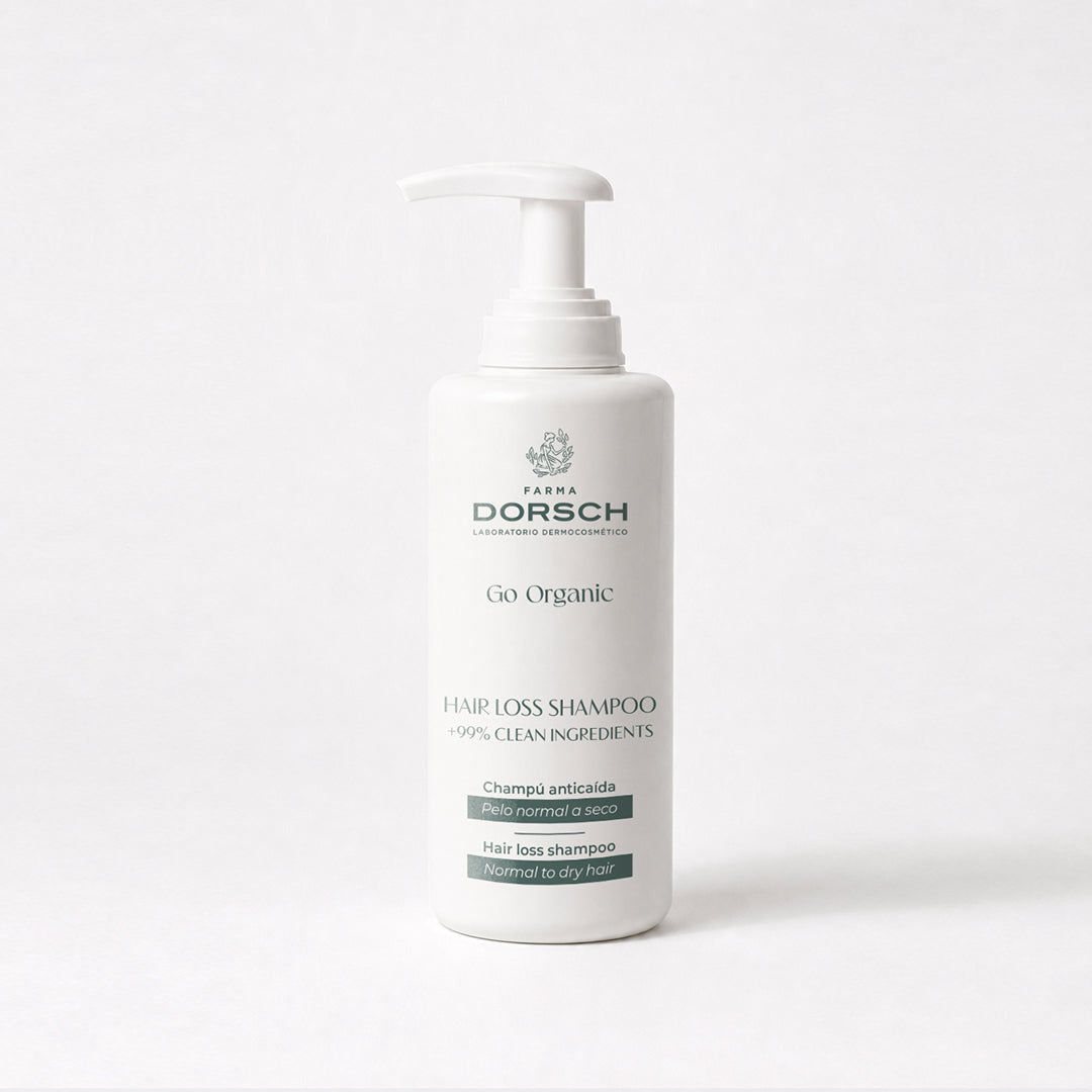 HAIR LOSS SHAMPOO de FARMA DORSCH, champú anticaída para fortalecer el cabello seco y cuidar el cuero cabelludo.