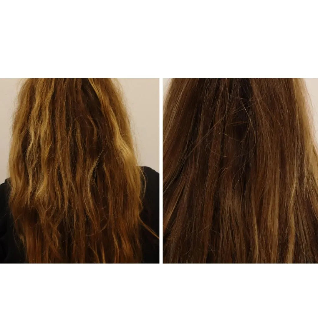 antes y después Hair Loss Shampoo FARMA DORSCH cabello con menos encrespamiento y aspecto más saludabl