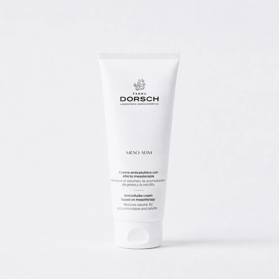 MESO SLIM de FARMA DORSCH, tratamiento corporal con exfoliación para mejorar celulitis, firmeza y textura de la piel.