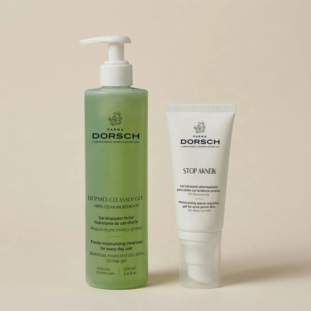 Pack de dos productos de FARMA DORSCH que son el Dermocleanser y el Stop Akneik de FARMA DORSCH