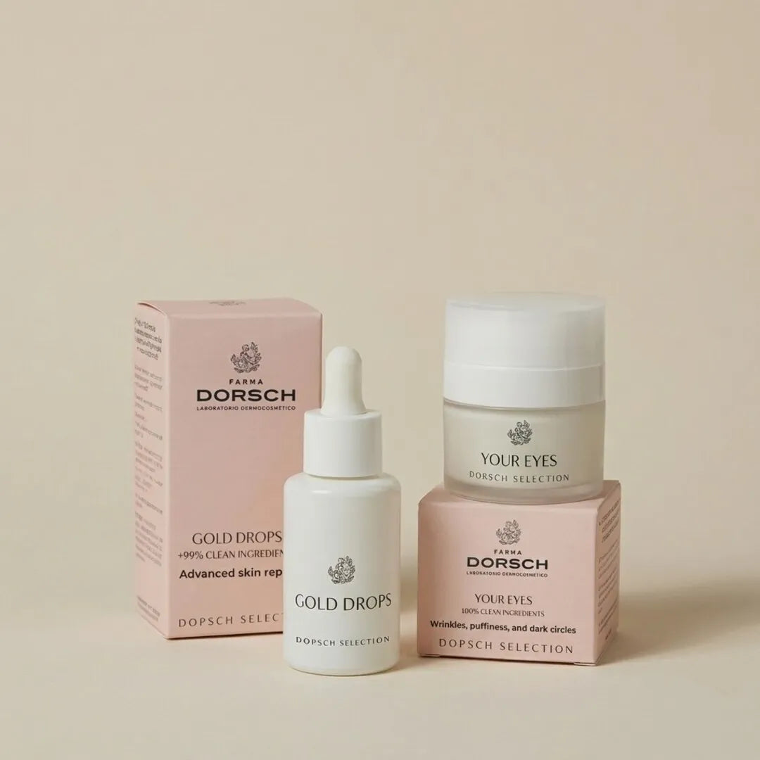 dos de los productos de la gama selection de FARMA DORSCH, Gold Drops y your eyes, con sus respectivas cajas