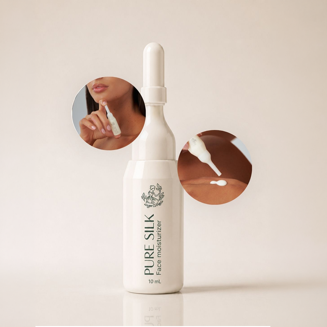 Aplicación de la ampolla PURE SILK de FARMA DORSCH, tratamiento facial con retinol y AHA para piel luminosa.