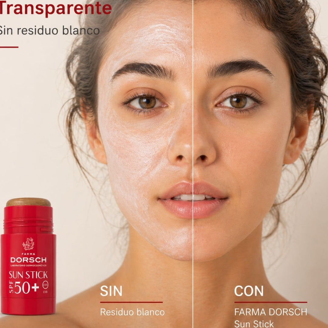 Textura invisible de SUN STICK SPF50+ de FARMA DORSCH, protector solar facial cómodo y fácil de aplicar.