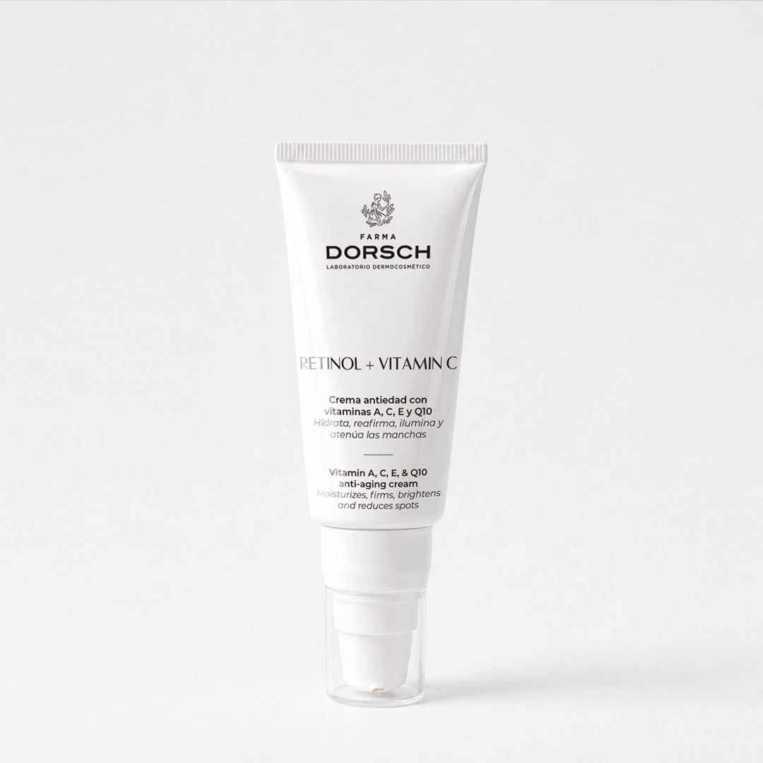 RETINOL + VITAMIN C de FARMA DORSCH, crema antiedad con retinol encapsulado y vitamina C para firmeza y luminosidad.