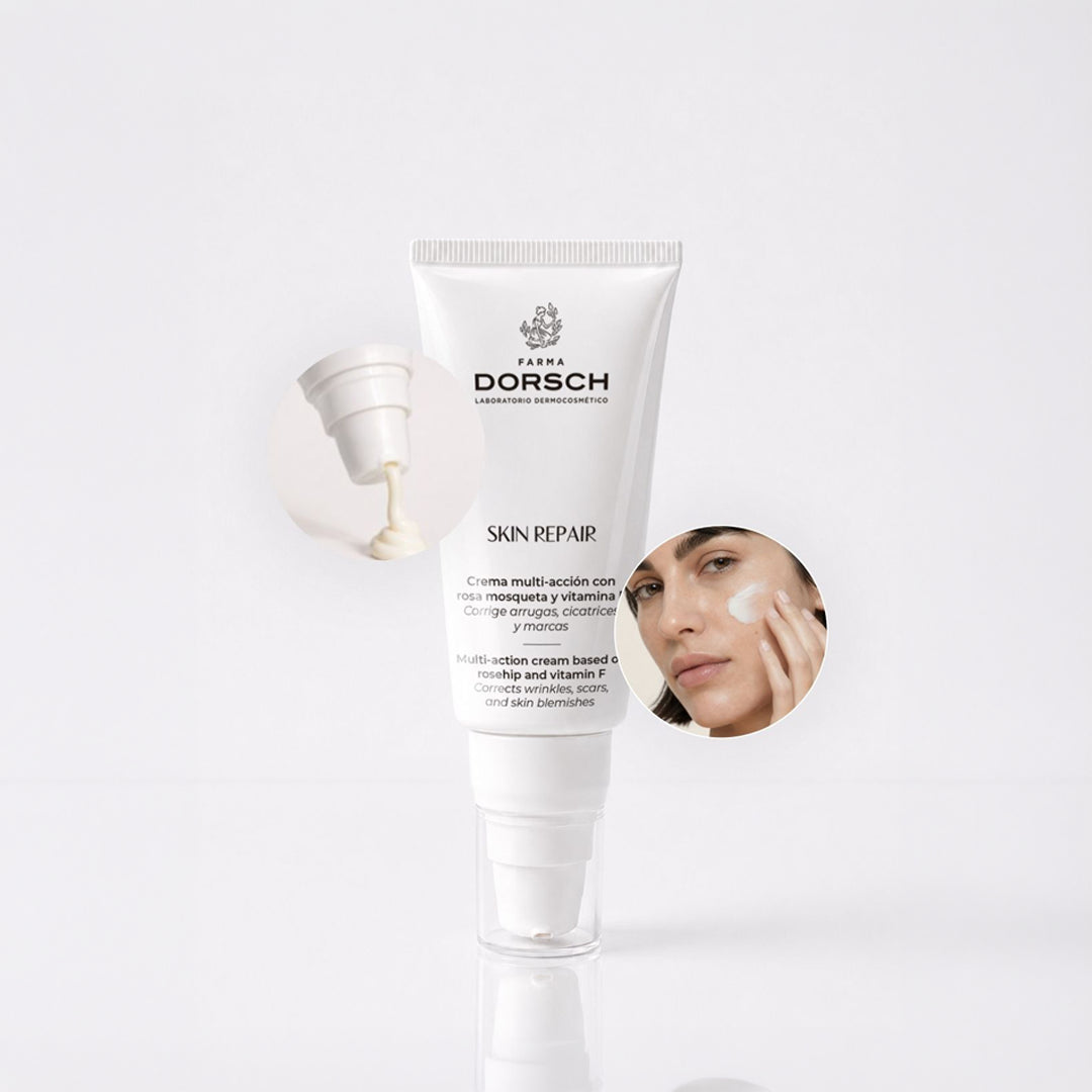 SKIN REPAIR de FARMA DORSCH dentro de una rutina facial reparadora para hidratar, nutrir y reforzar la piel.