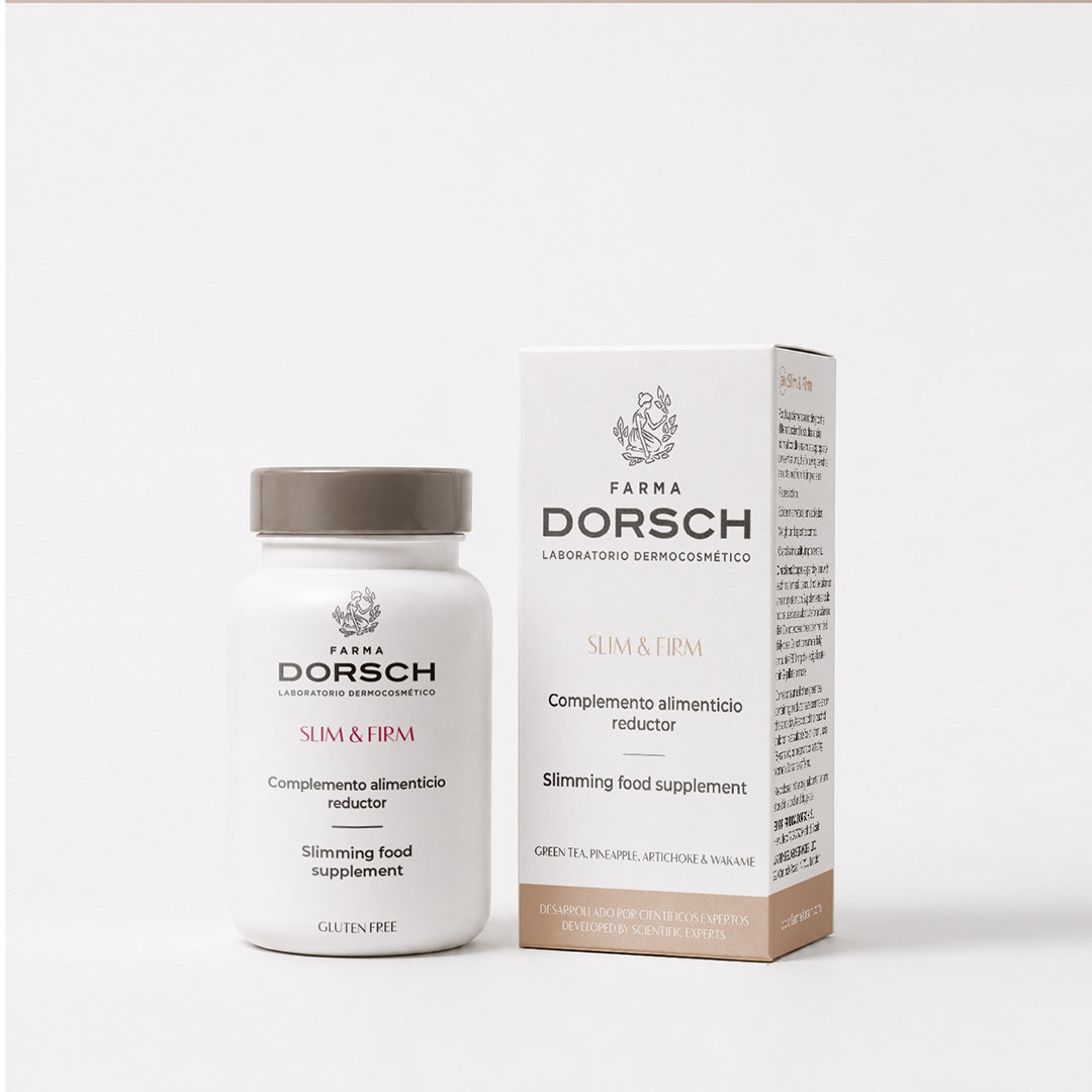 Envase de SLIM &amp; FIRM de FARMA DORSCH, complemento corporal para cuidar tu cuerpo desde el interior.