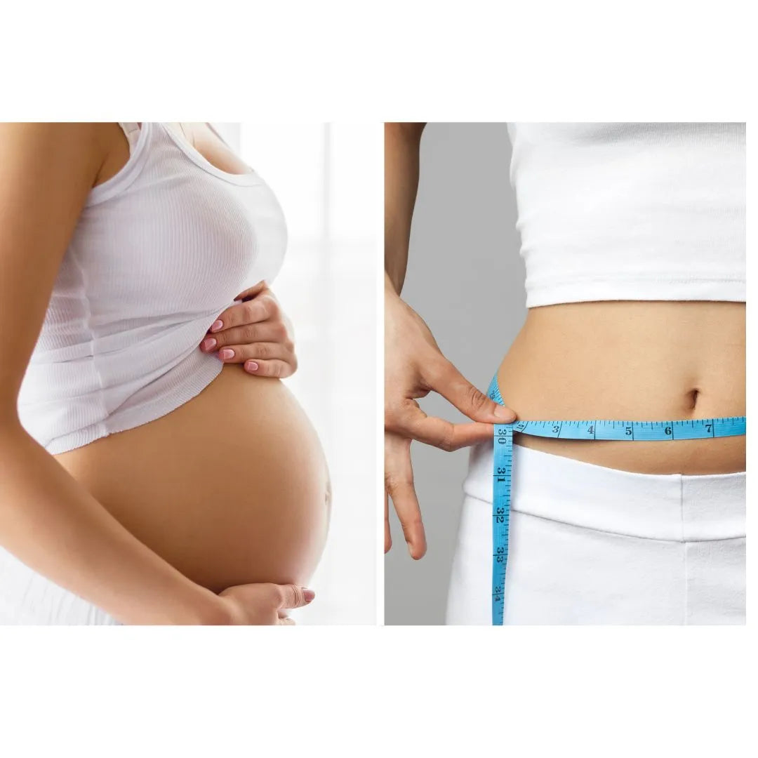 mujer embarazada y abdomen con cinta métrica FARMA DORSCH cuidado de la piel y prevención de estrías