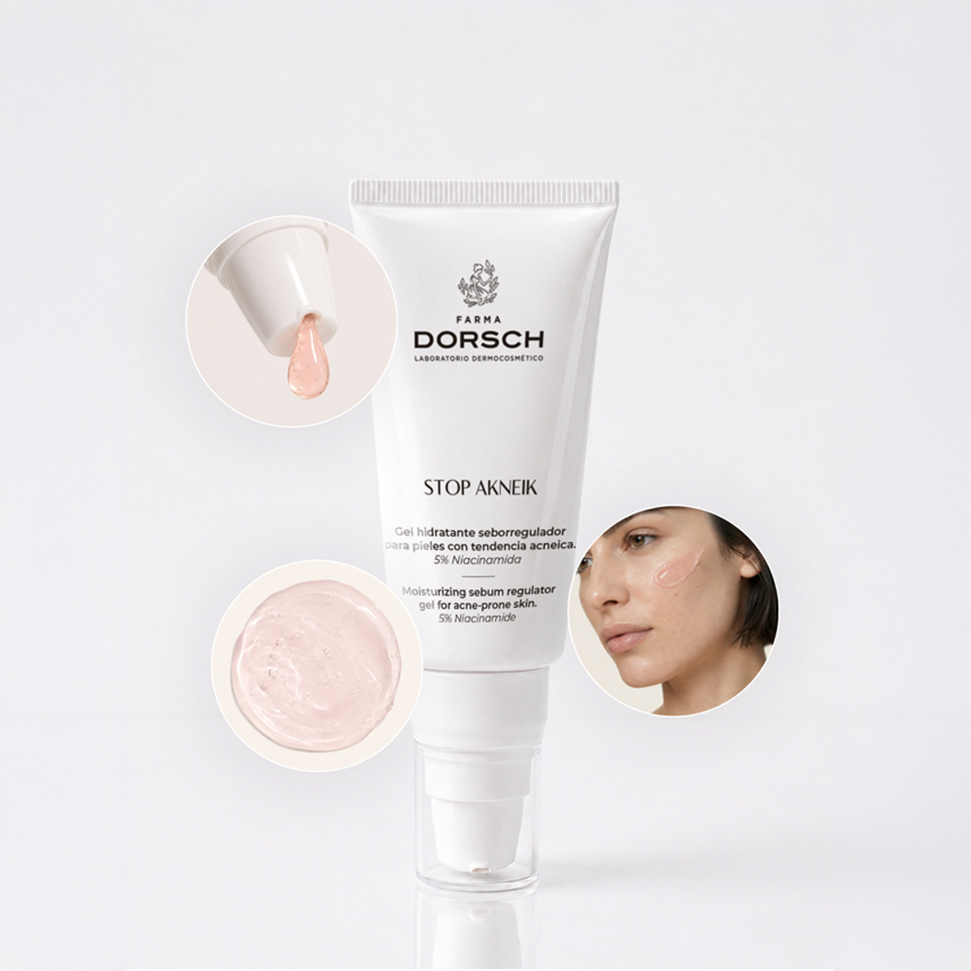 STOP AKNEIK de FARMA DORSCH dentro de una rutina facial para piel grasa, granos e imperfecciones.