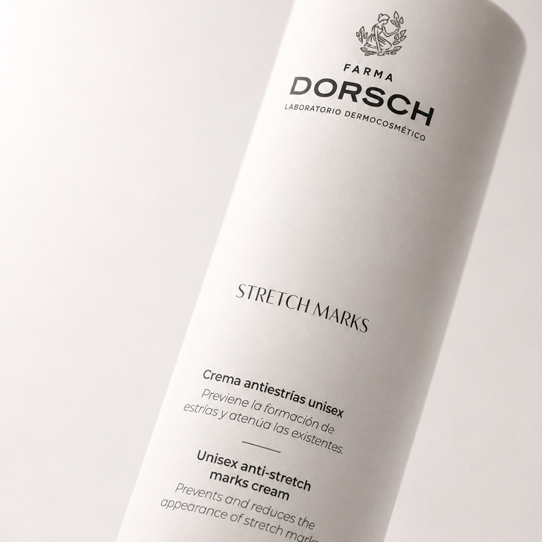 Envase de STRETCH MARKS de FARMA DORSCH, tratamiento corporal para prevenir y mejorar el aspecto de las estrías