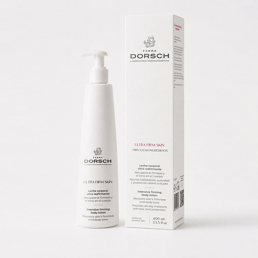 Envase de 400 ml de ULTRA FIRM SKIN de FARMA DORSCH, tratamiento corporal para piel con falta de firmeza o flacidez.